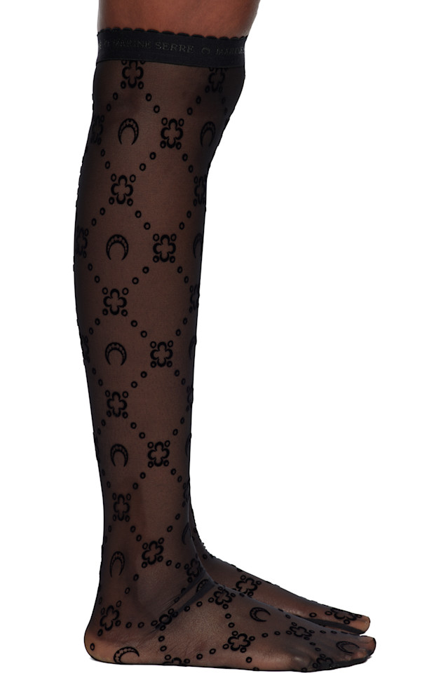 

Marine Serre Длинные носки из черной сетчатой ткани с лунным рисунком