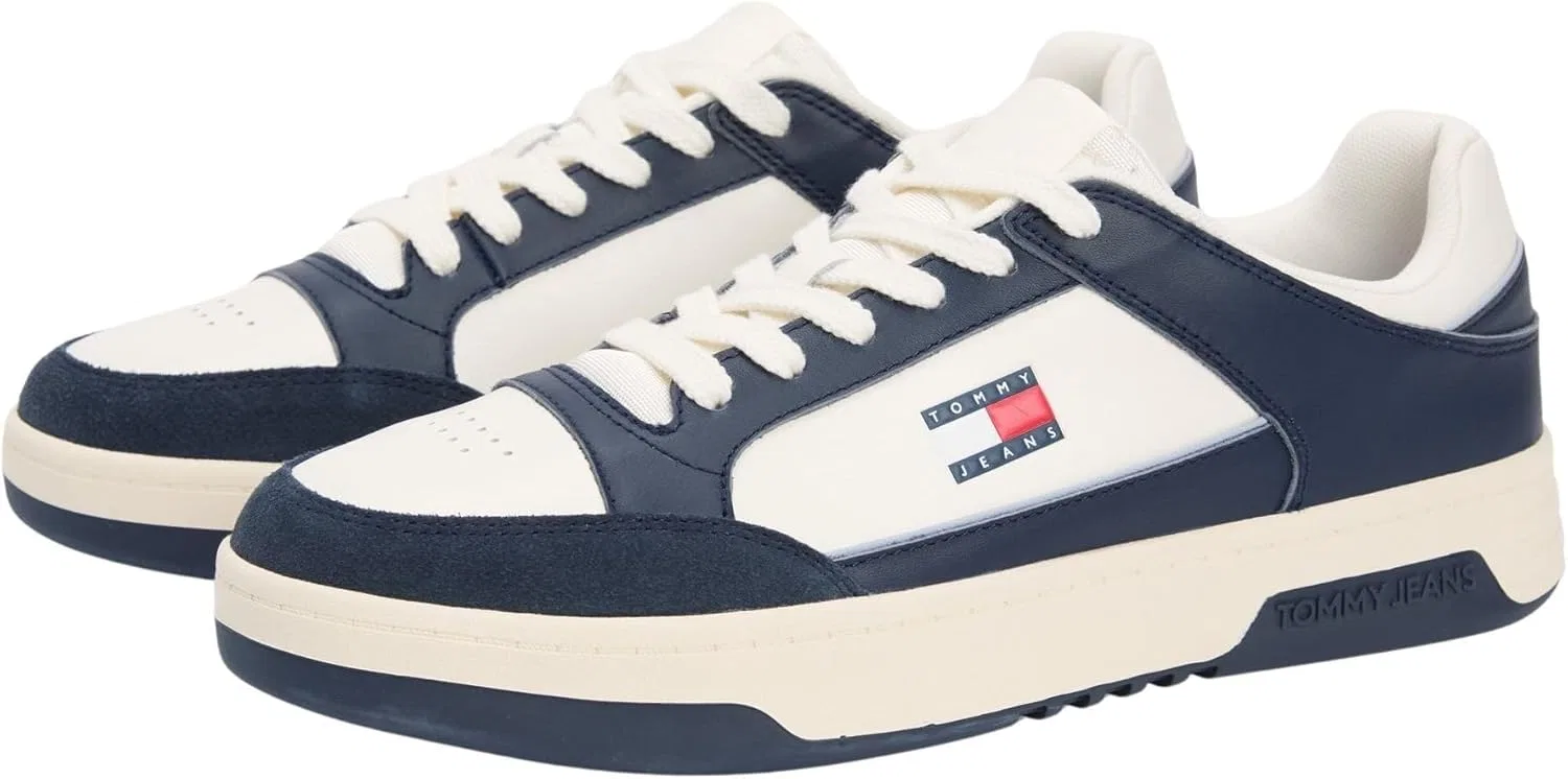 Мужские низкие кожаные кроссовки Tommy Jeans TJM Cupsole EM0em01660, White Ecru Dark Night Navy — фото 3