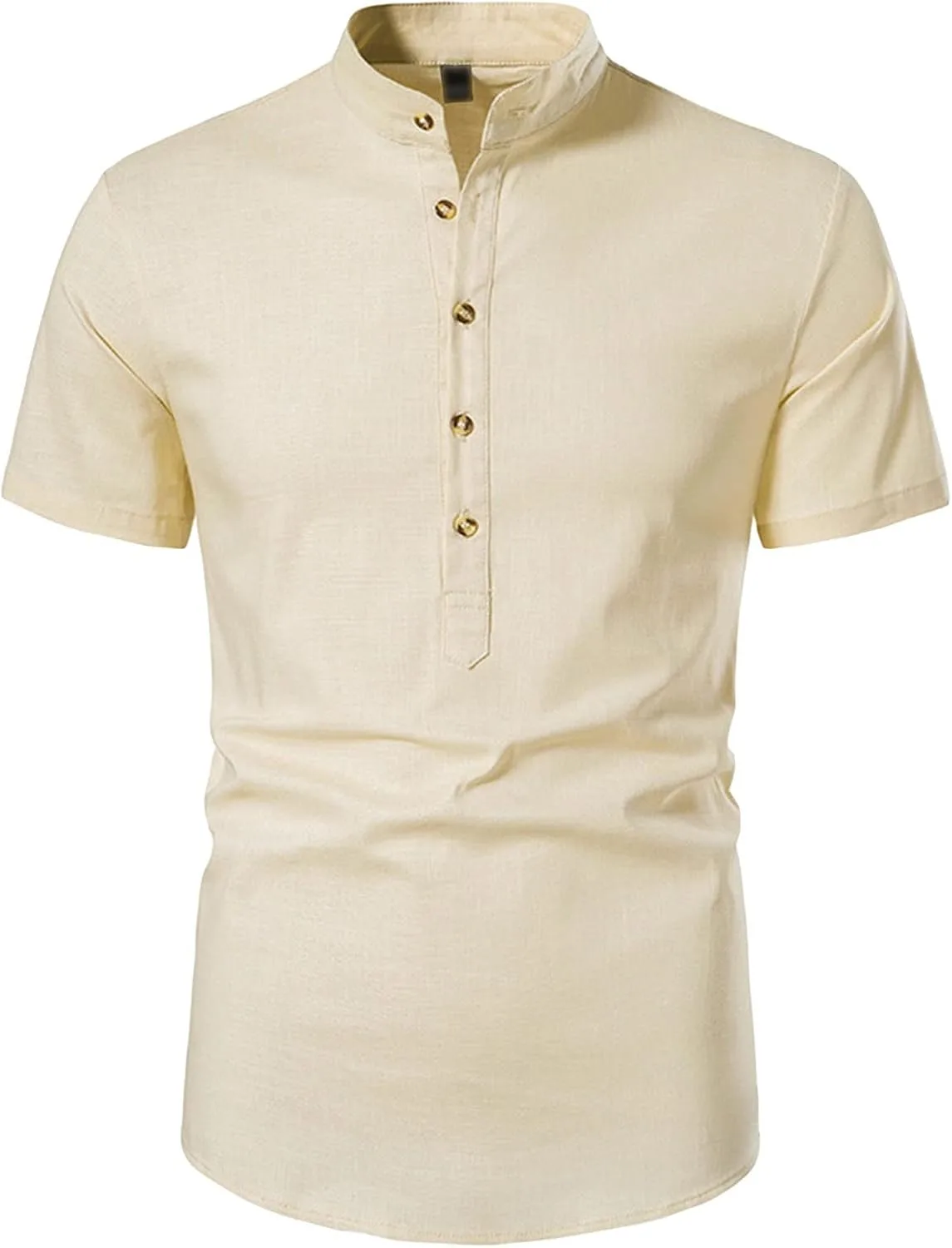 

JEsilunmaMY мужская футболка с воротником стойкой и застежкой на пуговицы, короткий рукав, лен, slim fit