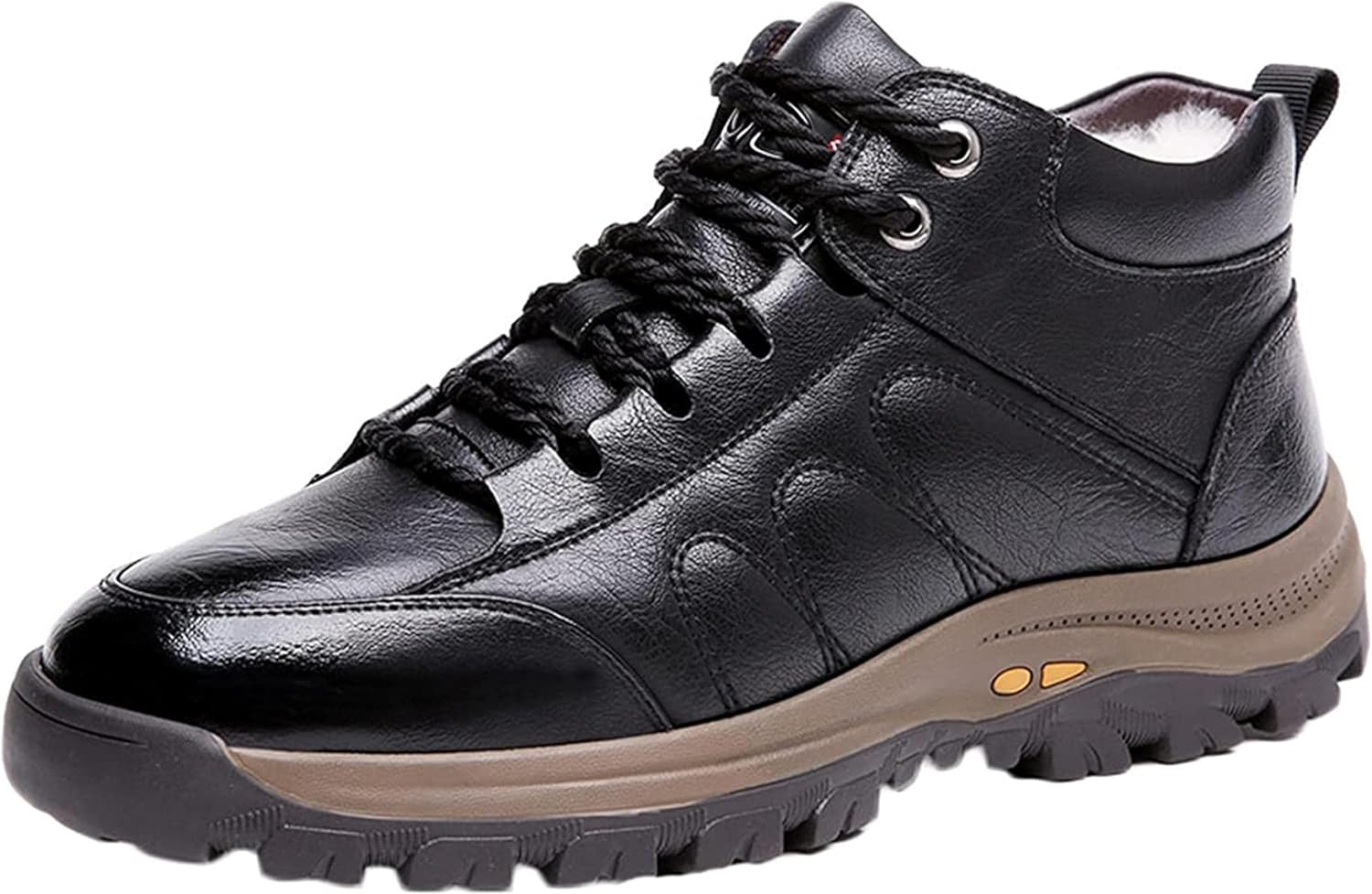 

Мужские зимние ботинки Yiozoi, теплые с плюшевой подкладкой, короткие кожаные ботинки, повседневные удобные высокие ботинки на шнуровке, легкие обувь, черный