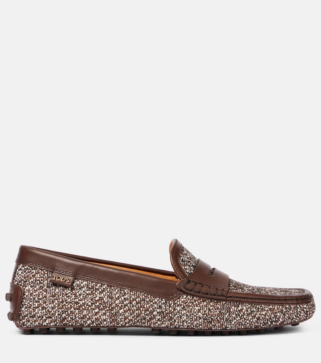 Водительские туфли из твида с отделкой из кожи Gommino Tod's, Palissandro+Marrone Africa — фото 4