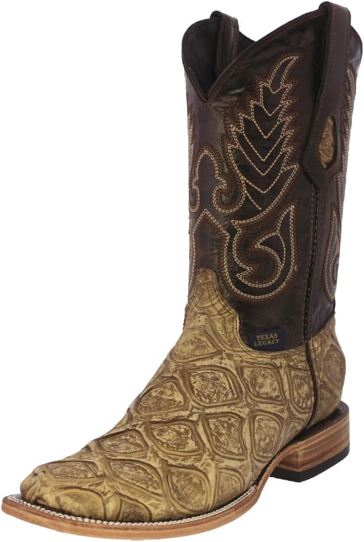 

Мужские сандальные ковбойские ботинки Texas Legacy с принтом рыбы Пираруку из кожи с квадратным носком, Sand