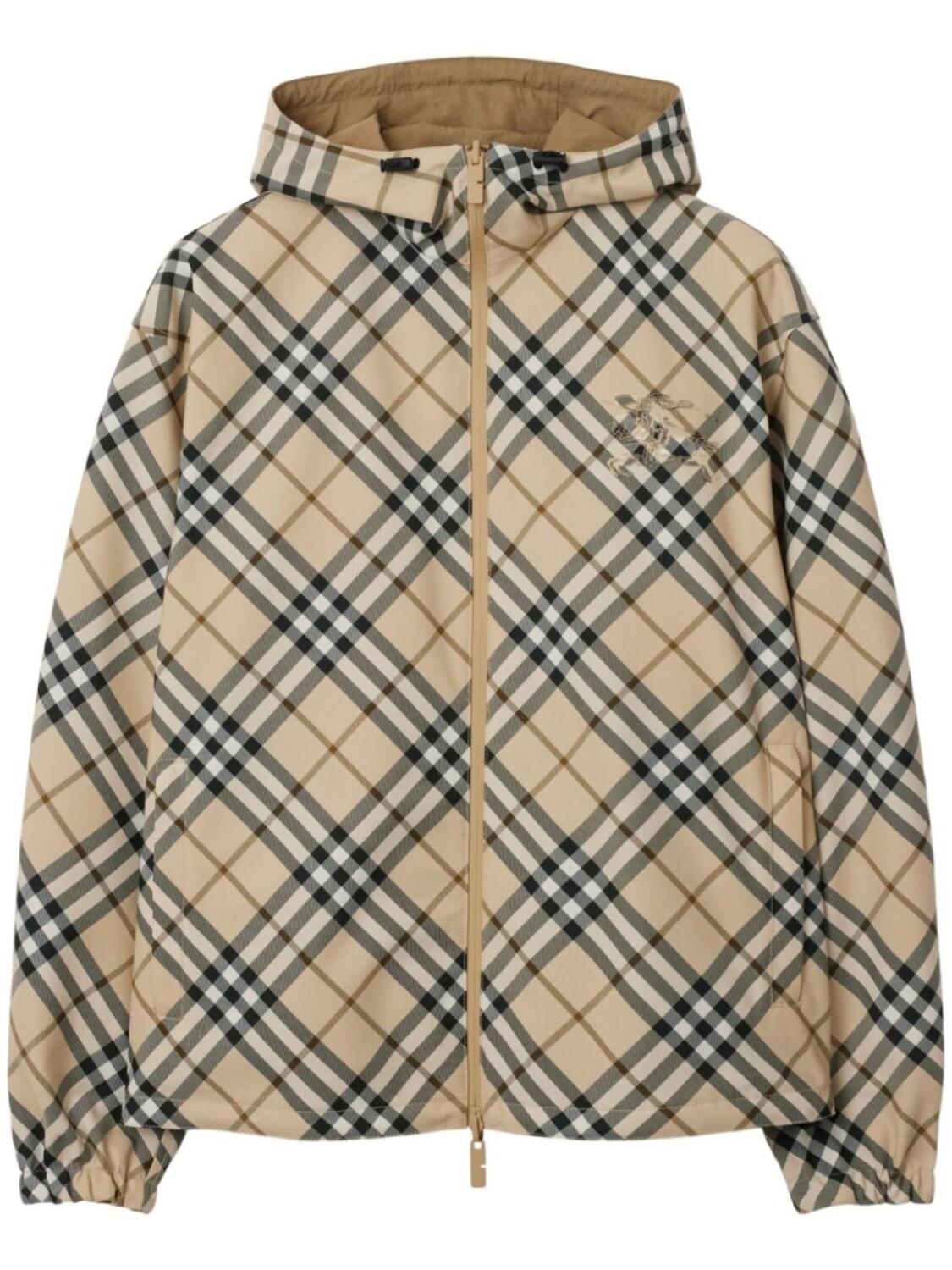 

Burberry клетчатая куртка с вышитым логотипом, нейтральный цвет