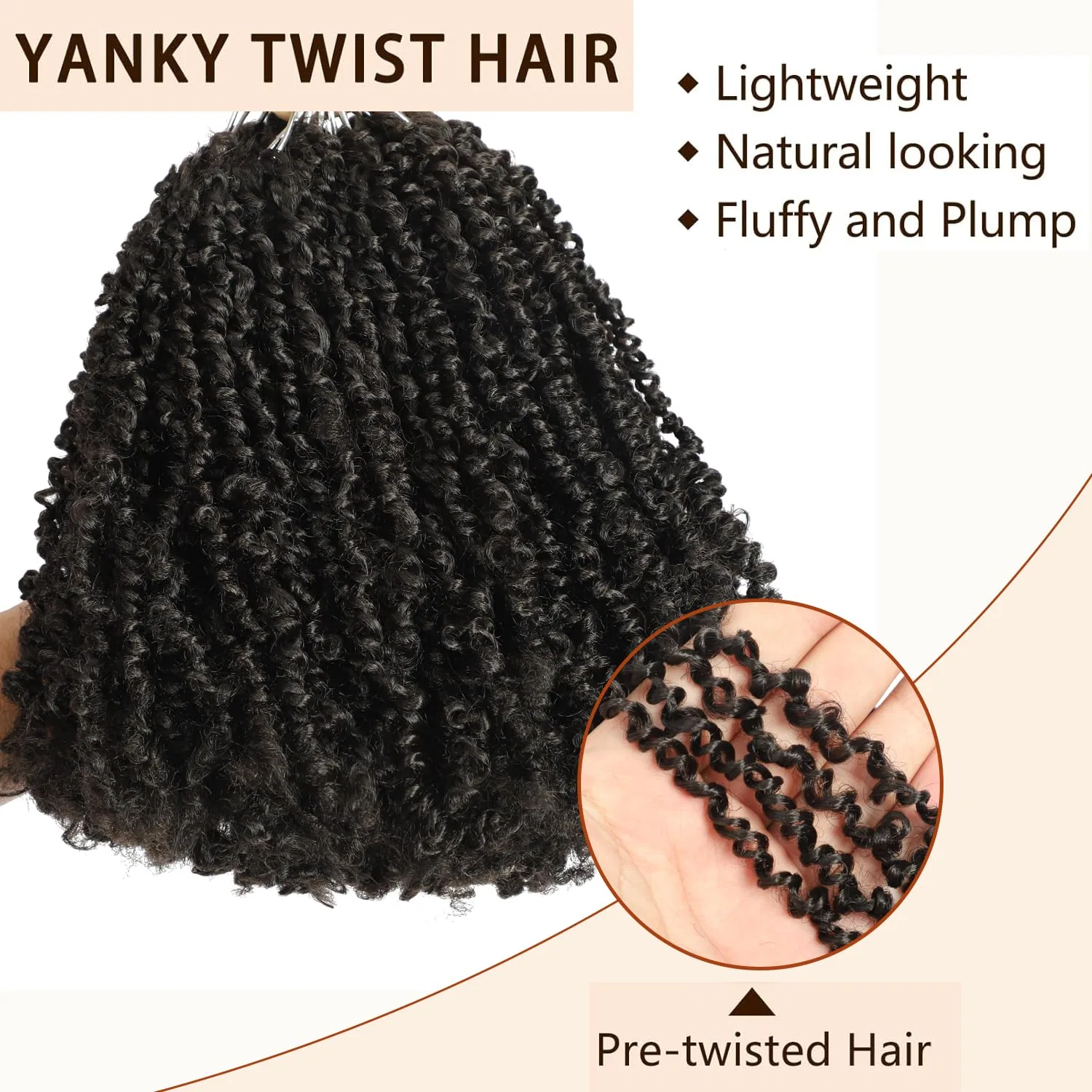 Набор для плетения волос «Pre Twisted Mini Spring Twist Crochet Hair» 8 дюймов, цвет 4# Brown, 10 упаковок от Yanky Falemei, No.4 (Brown) — фото 4