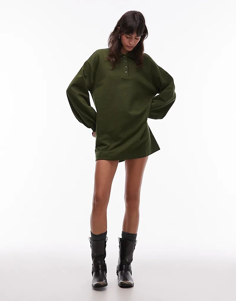 

Хлопковое платье-поло ASOS DESIGN, трикотажное мини-платье цвета лесной зелени - DGREEN