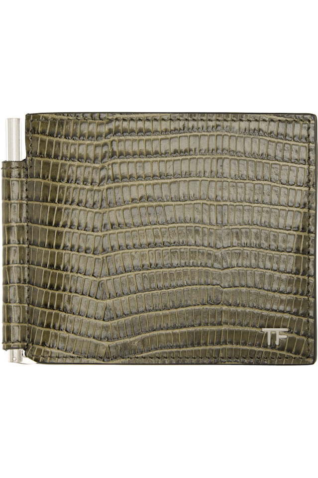 

Tom Ford Кошелек-Зажим для денег цвета хаки с Т-образной линией