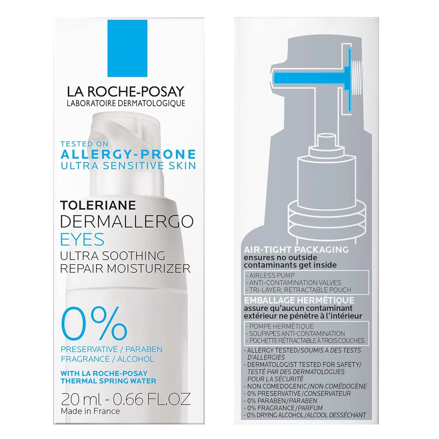 La Roche-Posay Toleriane Dermallergo крем для глаз успокаивающий и восстанавливающий, для чувствительной кожи, гипоаллергенный, без отдушек и спирта — фото 2