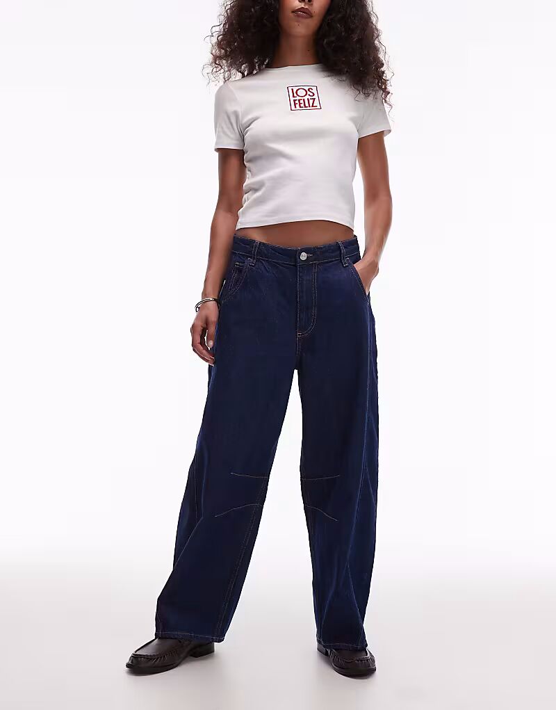 

Джинсы Topshop со средней посадкой и боковыми вставками в цвете индиго