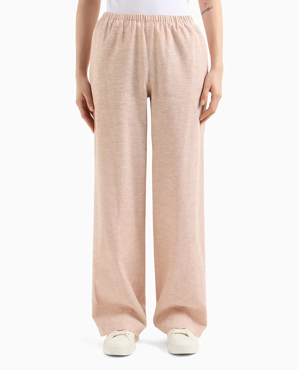 

Женские прямые брюки со средней посадкой из смеси хлопка и льна Armani Exchange, темно-синий