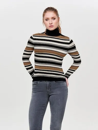 

Only водолазка "ONLKAROL L/S ROLLNECK PULLOVER KNT NOOS", цвет Black Stripes:Whitecap Gray/ Toasted Mi