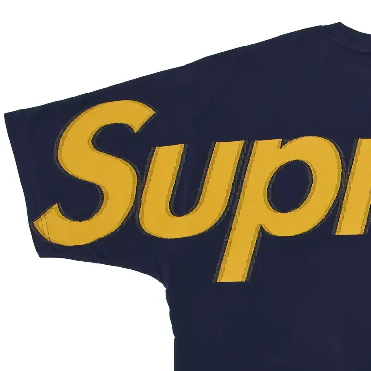 Футболка Supreme с коротким рукавом и интарсией, темно-синяя — фото 3