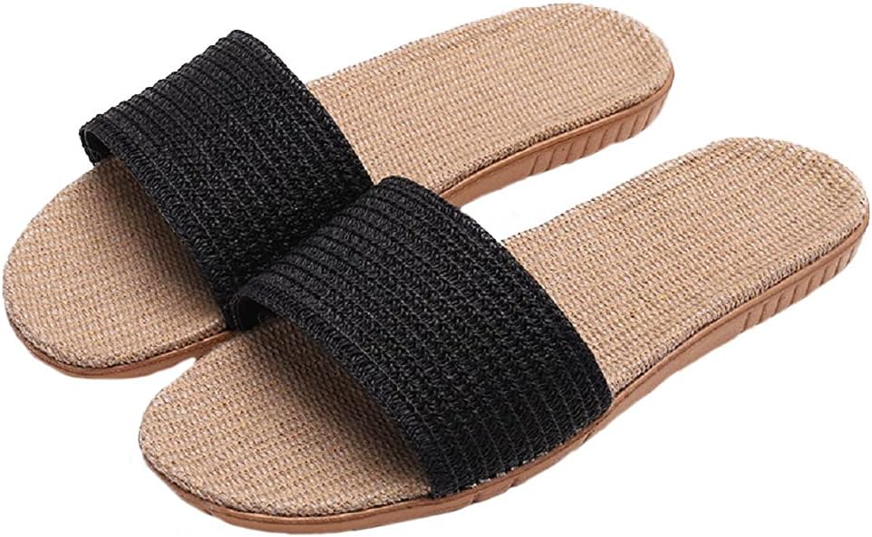

Тапочки HANDKEI из льна унисекс, летние пляжные тапочки из льна с открытым носком, противоскользящие для дома, черный