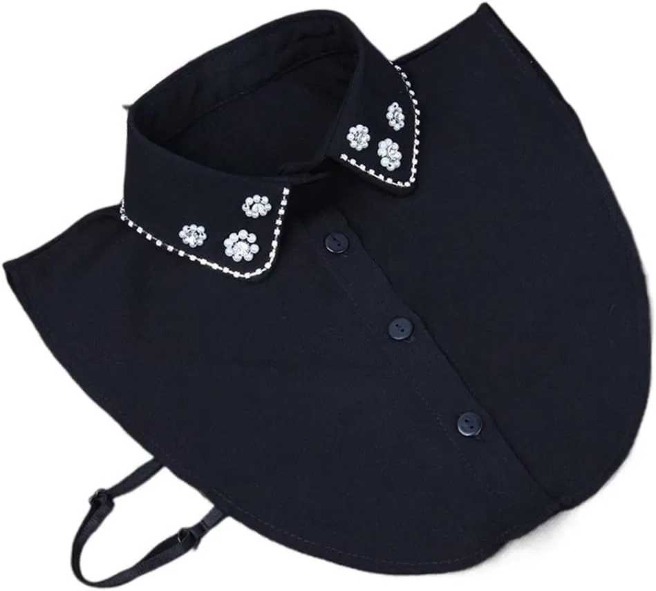 Блузка кружевная с вышивкой, воротник-стойка, рюши, Women Lace Faux Collar Embroidery Half Shirt, 0058