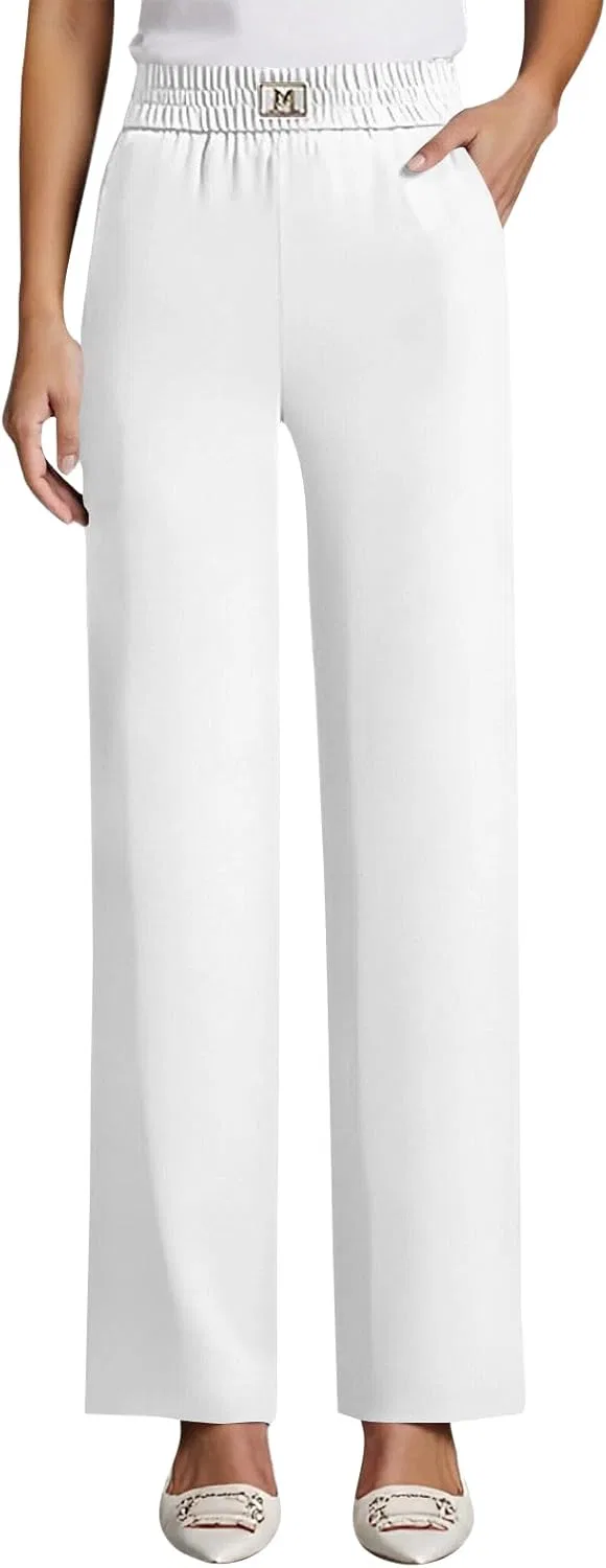 Эластичные рабочие брюки для женщин Perfect Drape с высокой посадкой на резинке, мягкие, как шелк, и удобные Generic, белый
