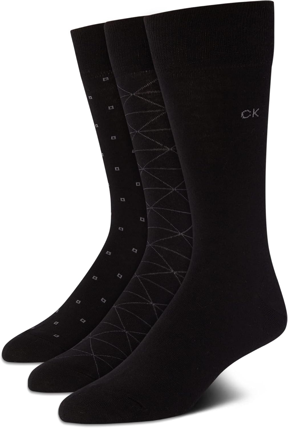

Мужские носки Calvin Klein под наряд - 3 пары дышащих хлопковых носков с узором для работы, бизнеса и официальных мероприятий, Black Geometric