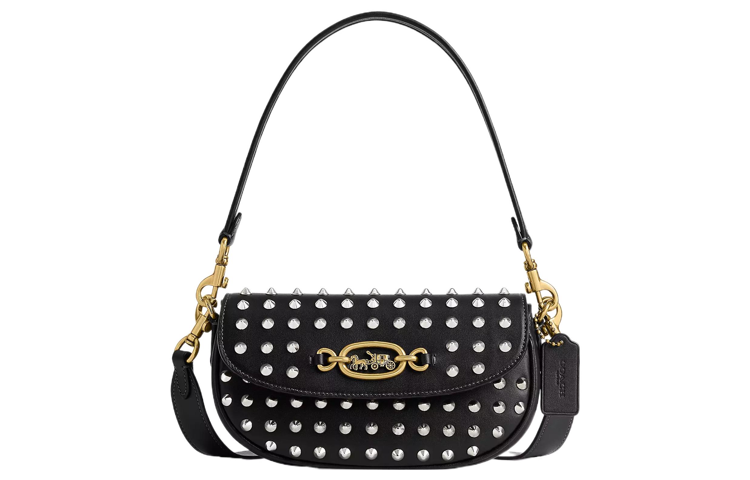 

COACH Сумка через плечо с молнией из перчаточной кожи седло ручная кладь, сумка через плечо средняя women's black