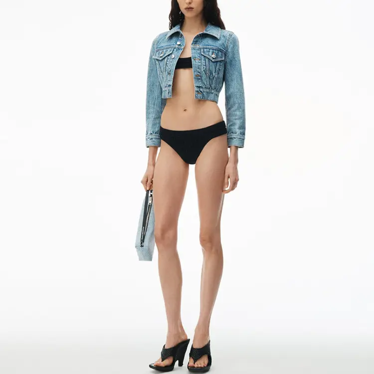 Alexander Wang Расшитый бисером укороченный джинсовый пиджак, Vintage Light Indigo — фото 4