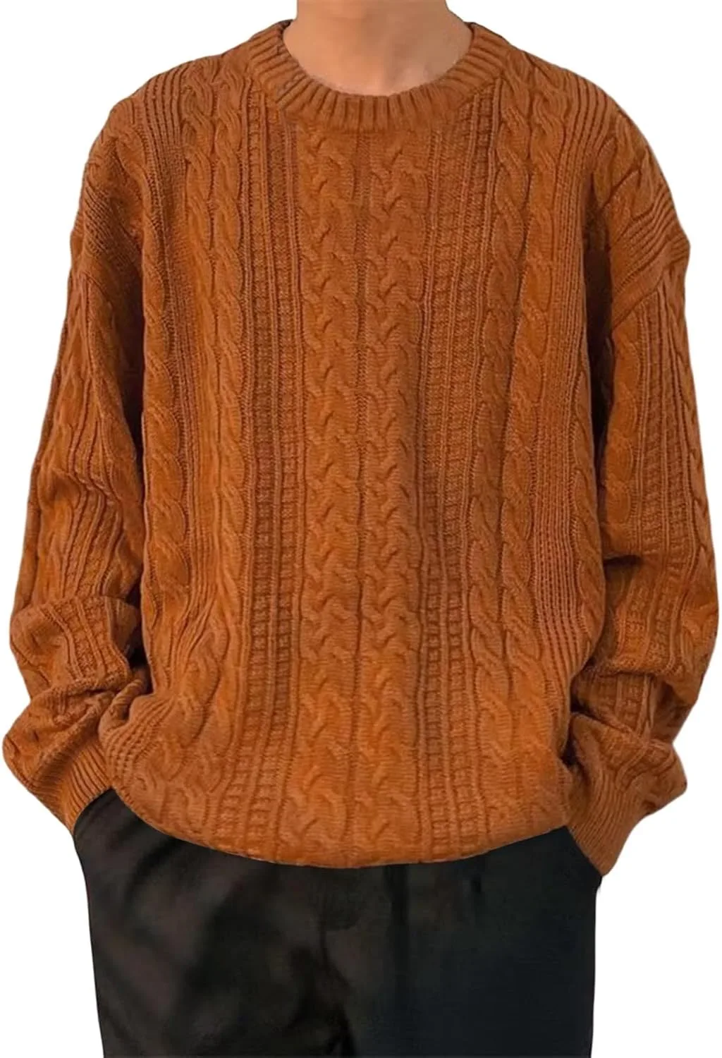 

Мужской свитер Crewneck свободного кроя с узором Cable Knitted