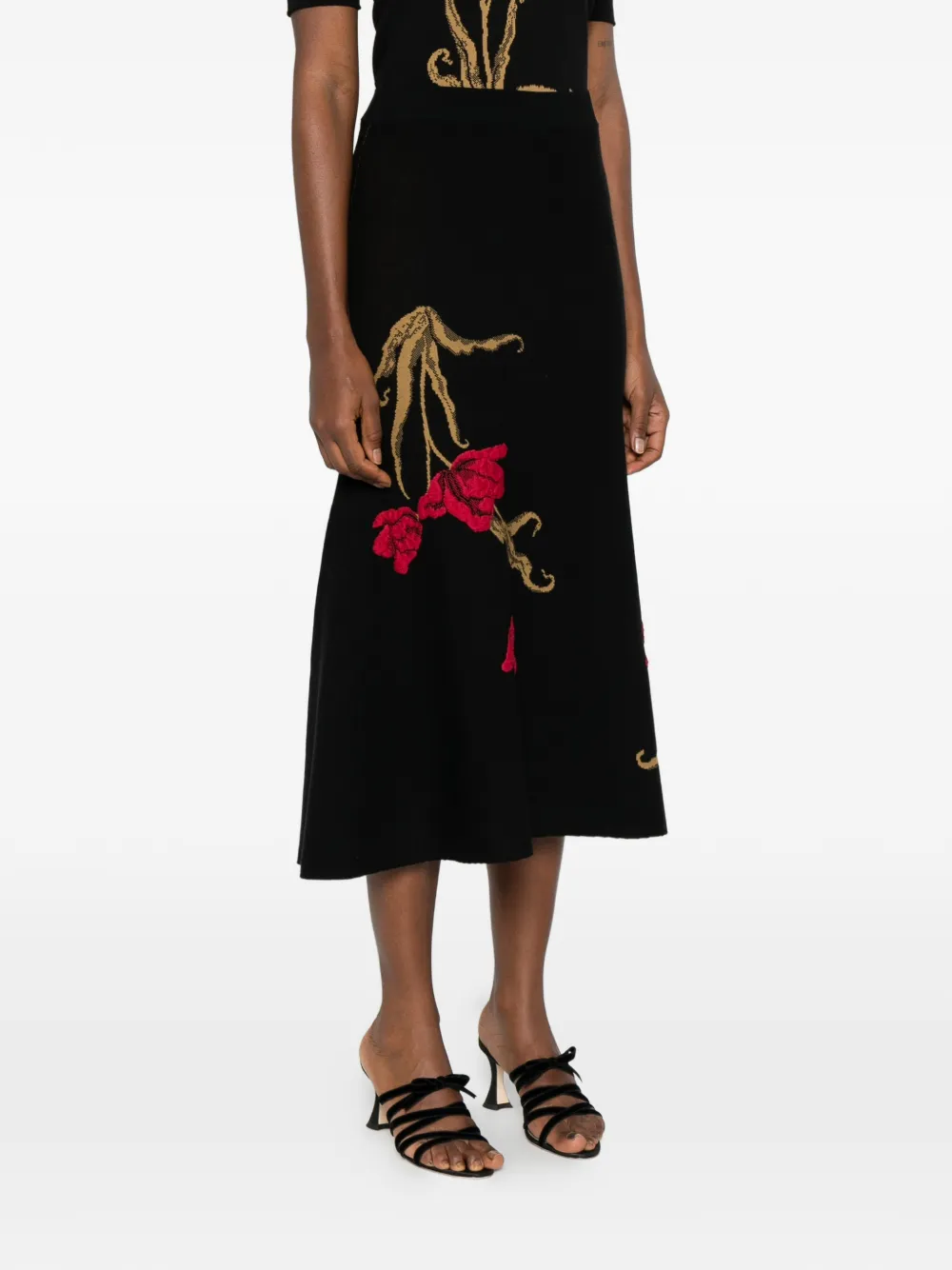 

Вязаная миди-юбка А-силуэта черного цвета Erdem, черный