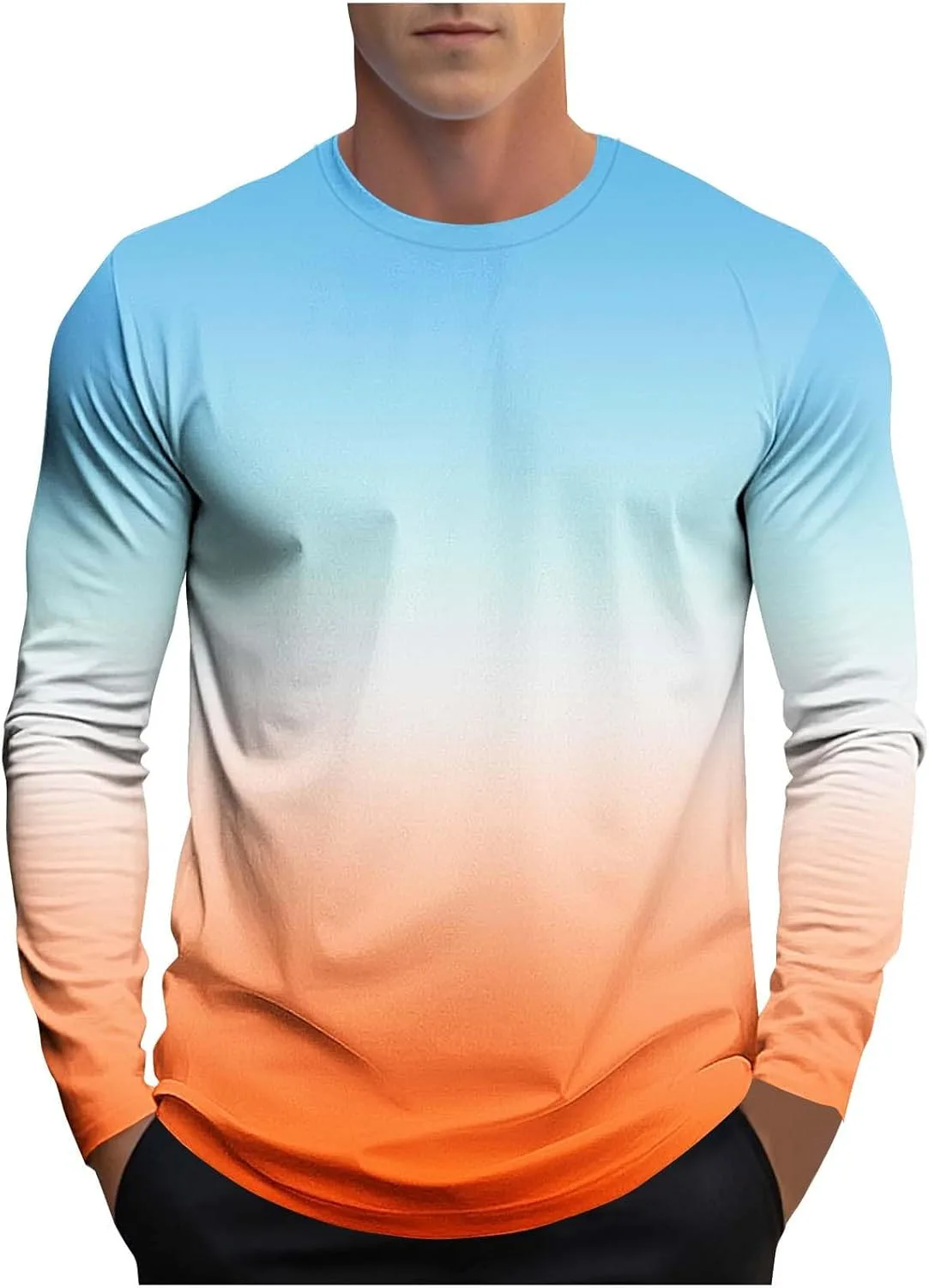 

Длинная футболка с длинным рукавом для мужчин, градиент, оверсайз