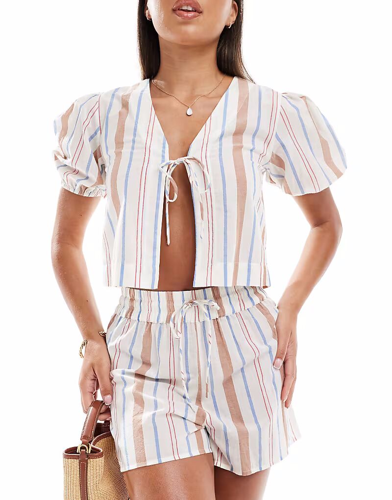 

Хлопковый пляжный топ ASOS DESIGN Carrie в полоску с завязками спереди