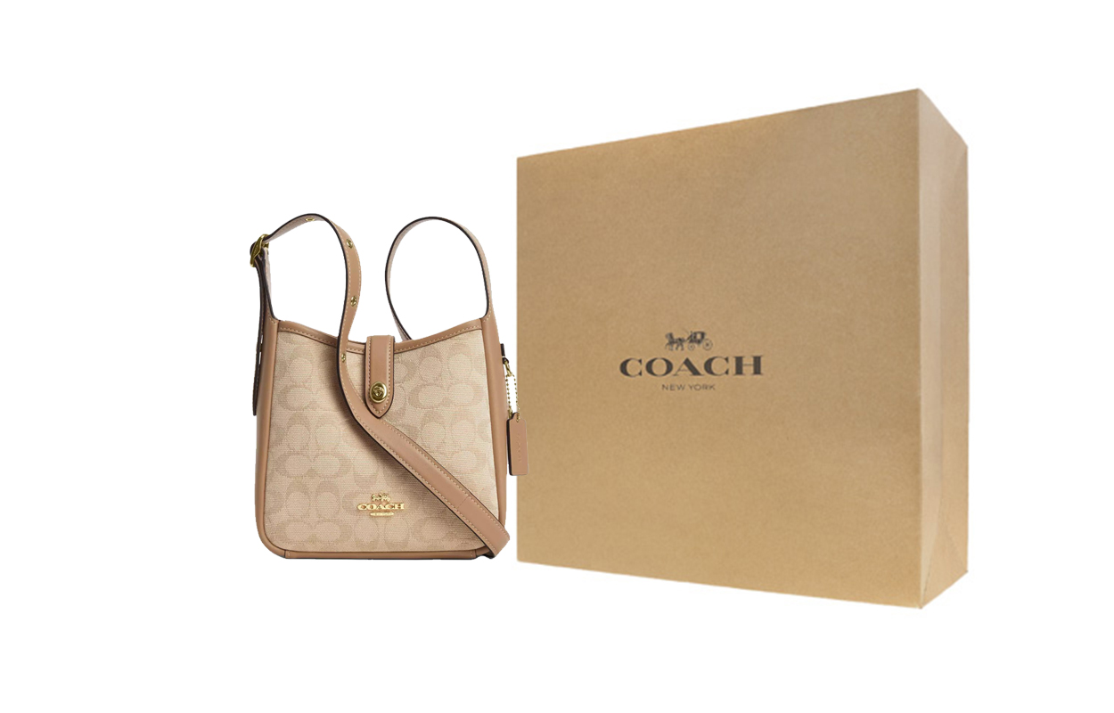 

COACH Миниатюрная женская плечевая сумка из текстиля с кожаными деталями цвета хаки