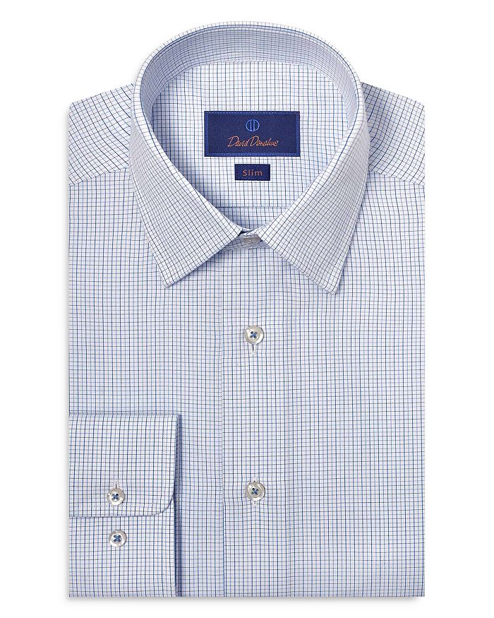 

Сорочка Slim Fit Dobby в мелкую клетку David Donahue, синий