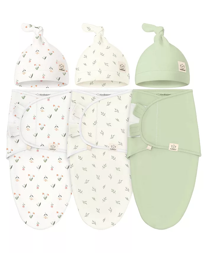 

3 шт органические пеленки-коконы с шапочками-узлами, для новорожденных 0-3 месяцев Keababies, мультиколор