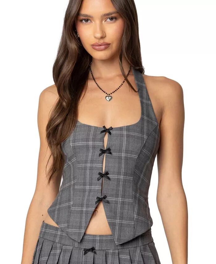 

Женский топ Palmer Plaid Bow Halter Edikted, серый