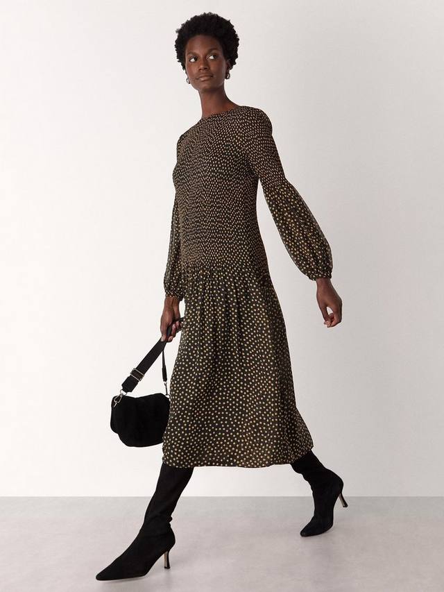 

Плиссированное платье миди в горошек Whistles