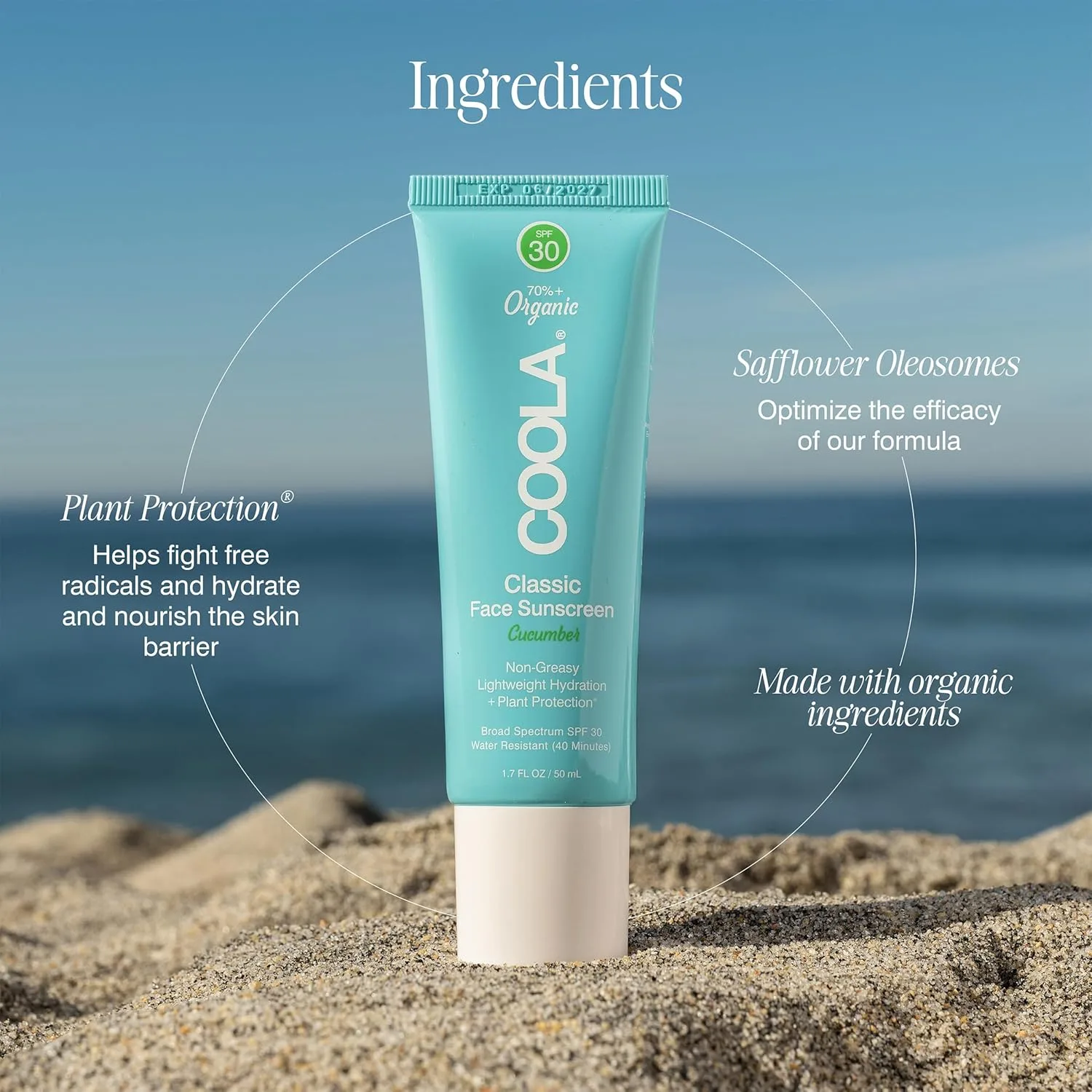 Солнцезащитный лосьон для лица COOLA Organic SPF 30, протестирован дерматологами, обеспечивает ежедневную защиту кожи, веганский и безглютеновый, с ароматом огурца, 45 мл. — фото 4