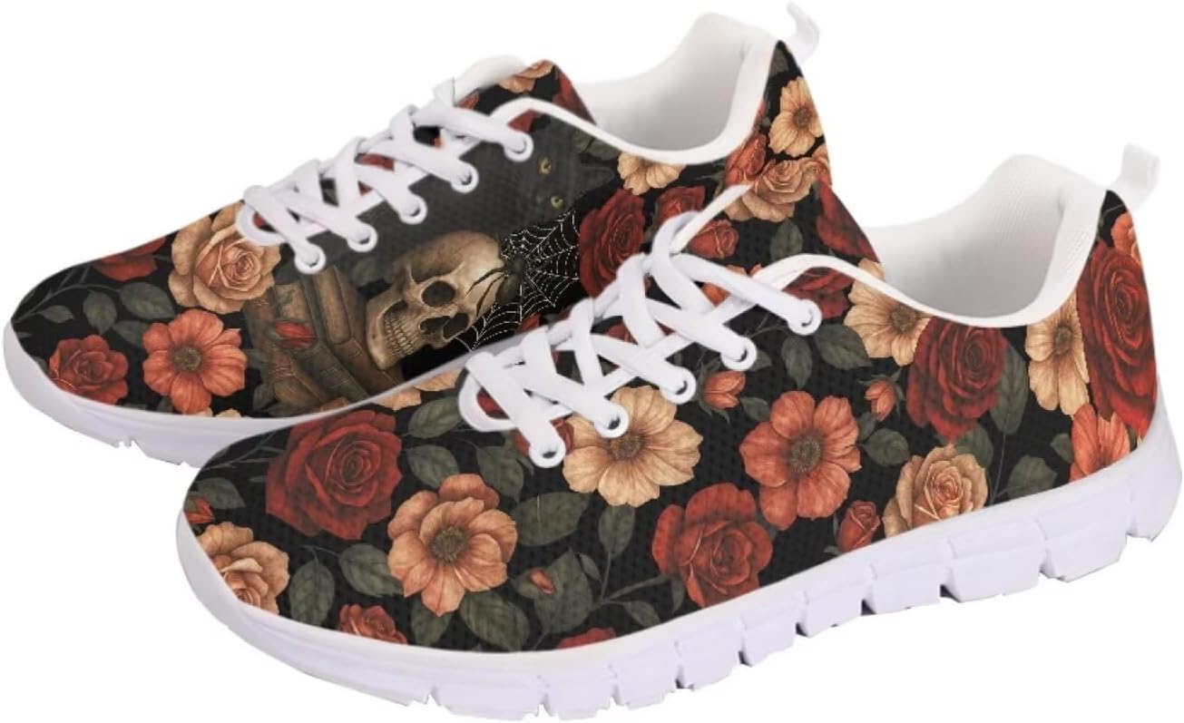 

Кроссовки для тенниса chaqlin для женщин и мужчин, легкие повседневные кеды, мягкие беговые спортивные обувь для подростков, Skull Rose Flowers