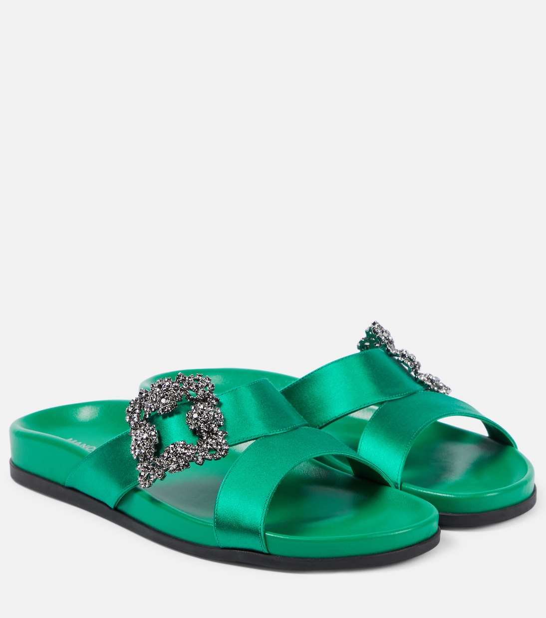 Чиланги украшенные атласные сандалии Manolo Blahnik, 3206 Bgrn