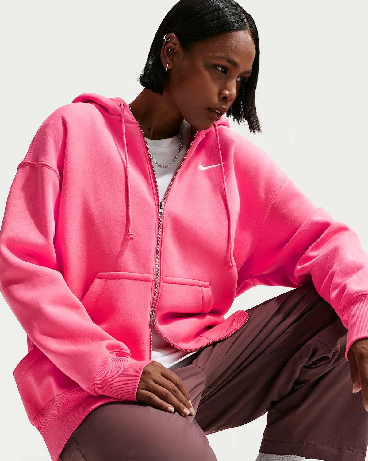Женская оверсайз худи на молнии Nike Sportswear Phoenix Fleece, Sea Coral/Sail — фото 3