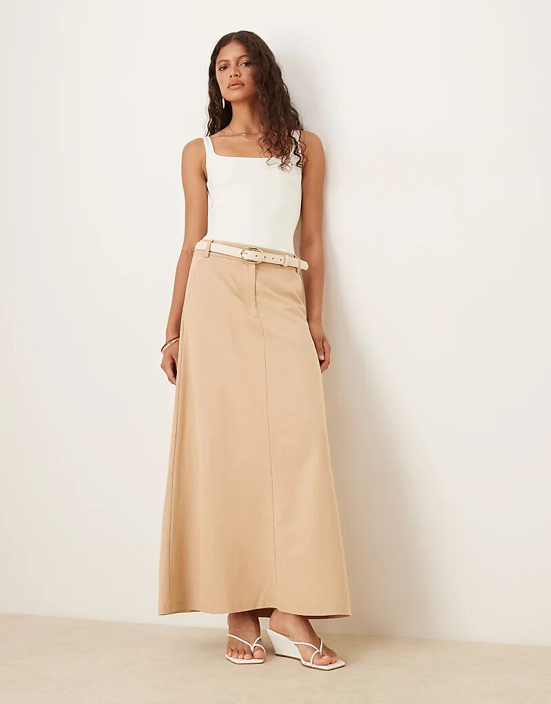 

Длинная юбка ASOS DESIGN из льняной смеси, нейтрального цвета