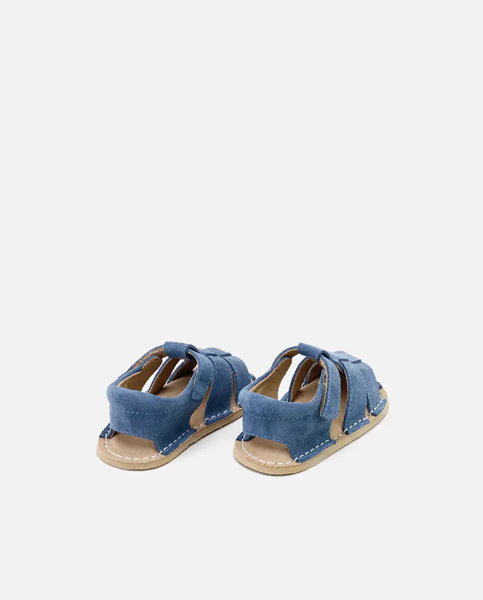 Детские босоножки-крабики barefoot из кожи с застежкой-липучкой Eli 1957, синий — фото 2