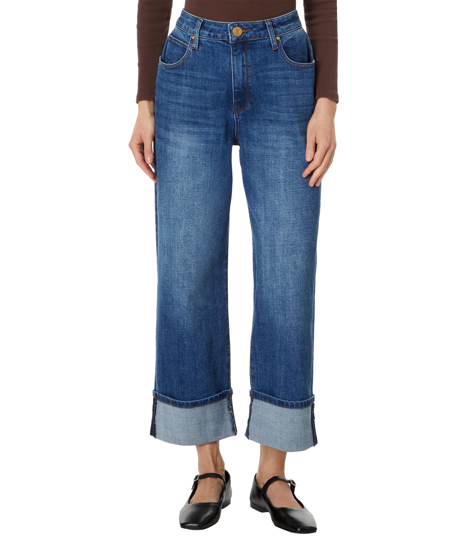 

Джинсы KUT from the Kloth Petite Sienna High-Rise Wide Leg-Roll Up 5" In Alert, Alert