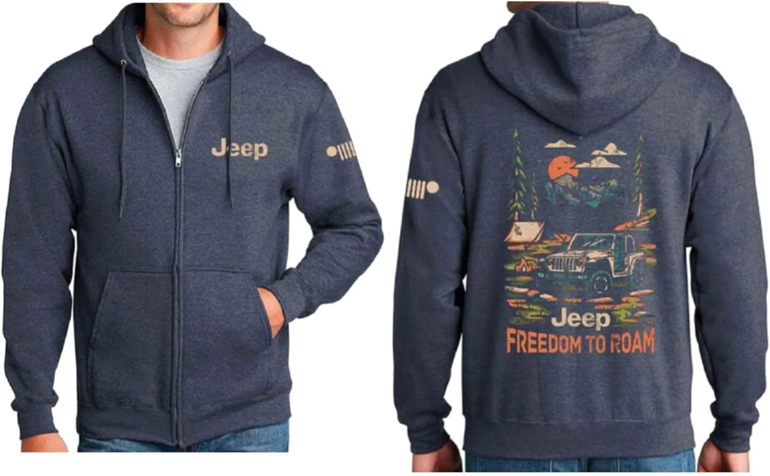 

Толстовка с капюшоном Jeep Freedom To Roam Full-Zip, мидвейт, цвет Heather Navy Blue
