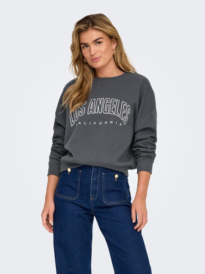 

Пуловер ONLY Pullover Rundhals langarm kurz locker geschnitten, темно-серый