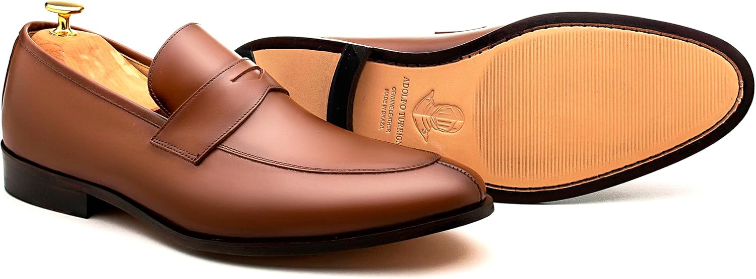 Классические кожаные туфли-лоферы ADOLFO TURRION, Whiskey Brown — фото 3