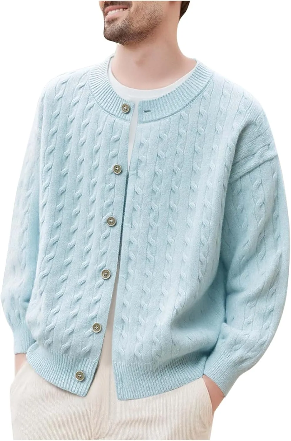 

Мужской кардиган с длинными рукавами и воротником-экипаж