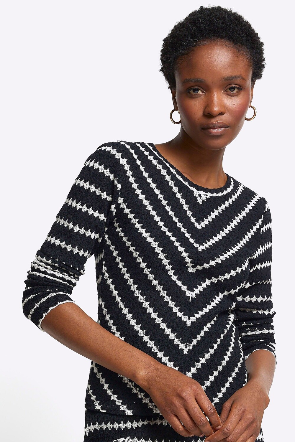 Топ в полоску крючком River Island, черный