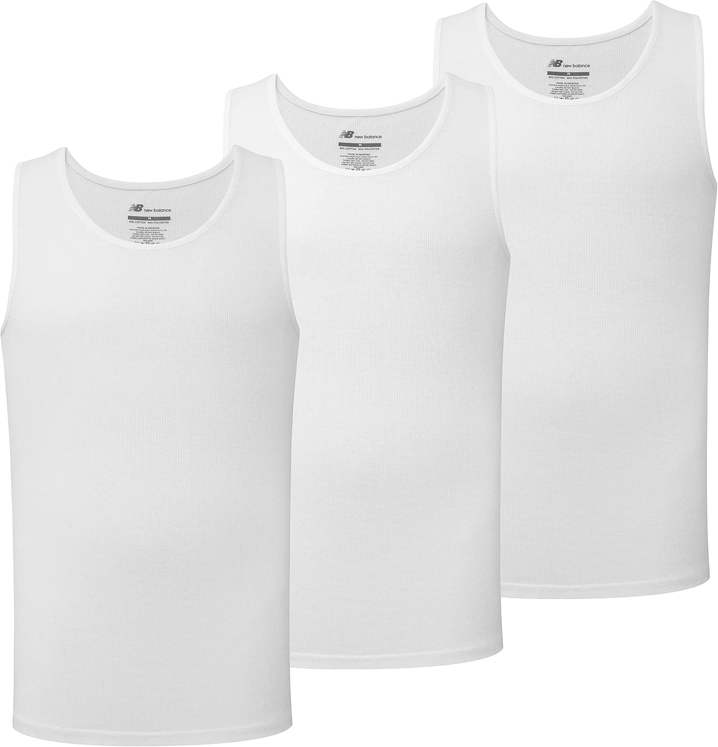 

Мужская майка-топ без рукавов New Balance из хлопка с отделкой в рубчик (3 или 4 пары), White/White/White