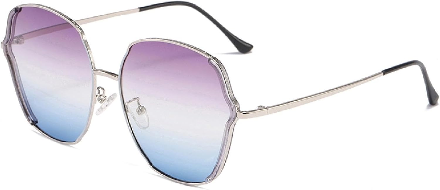 

Женские поляризованные солнцезащитные очки с металлическим оправой, мужские очки UV400 с большой оправой для вождения, кемпинга, езды на велосипеде VFDHN, Silver Purple Blue