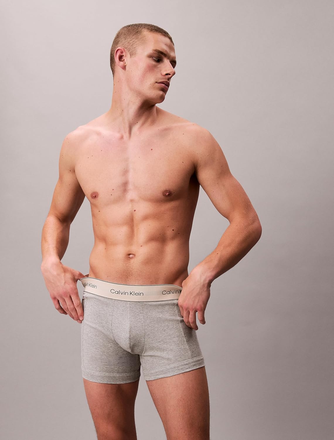 Calvin Klein мужские трусы-боксеры из хлопка пима, 3 шт., Oyster Gray, Grey Heather, White — фото 2