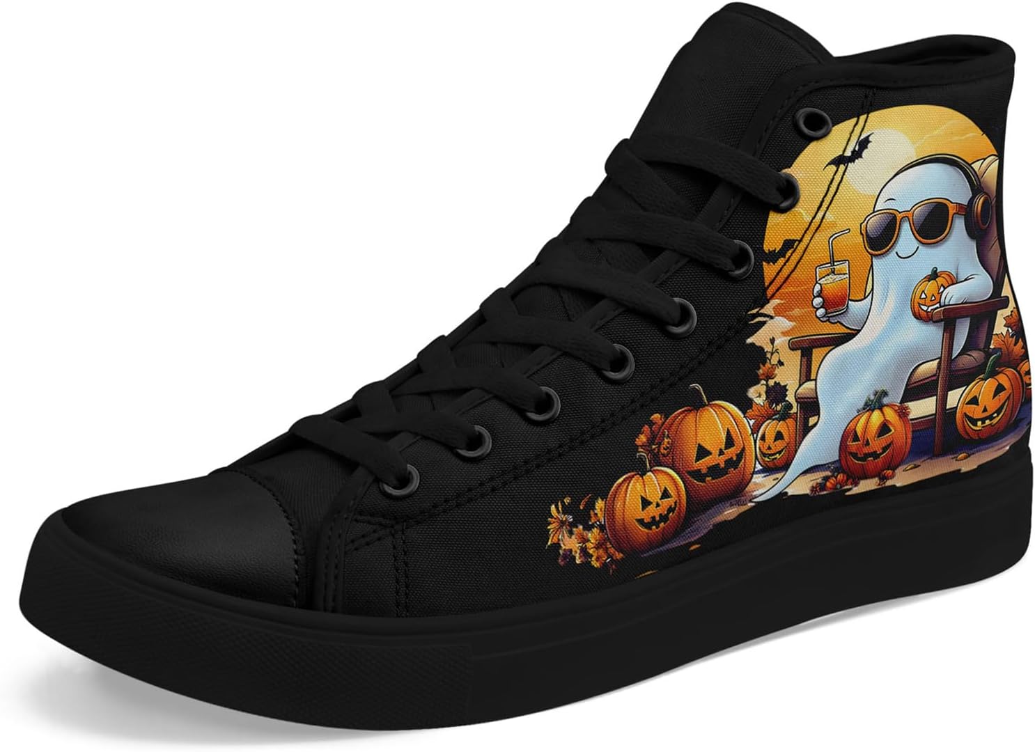 

Крутые настраиваемые высокие кеды из холста на Хэллоуин для мужчин и женщин с дизайном призраков, кошек и тыкв, стильные повседневные плоские обувь для прогулок Coolcustomize, белый/черный/желтый/коричневый