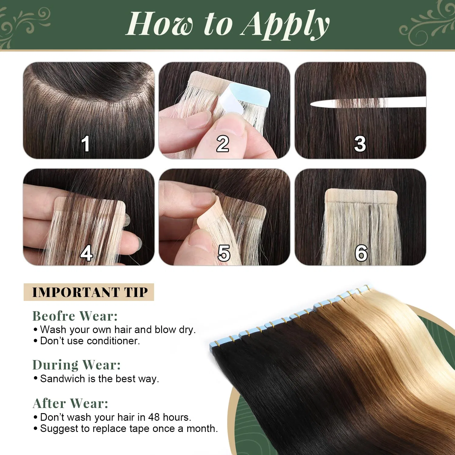 Накладные пряди на лентах из натуральных волос «Remy Hair» 40 см от MissMe Missme, #1 Deep Black — фото 4