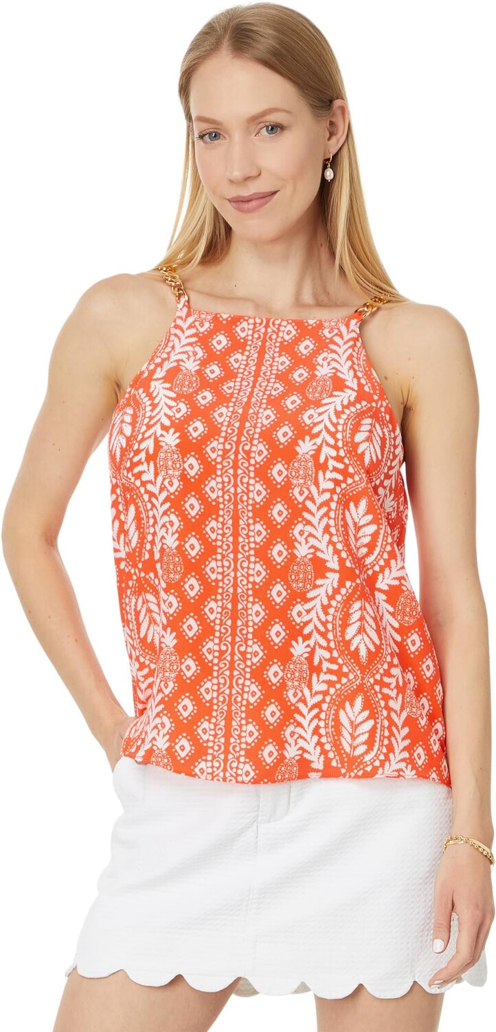 

Топ Lilly Pulitzer Joannah Silk Top, цвет Flamingo Feather Harbour View Engineered Woven Top
