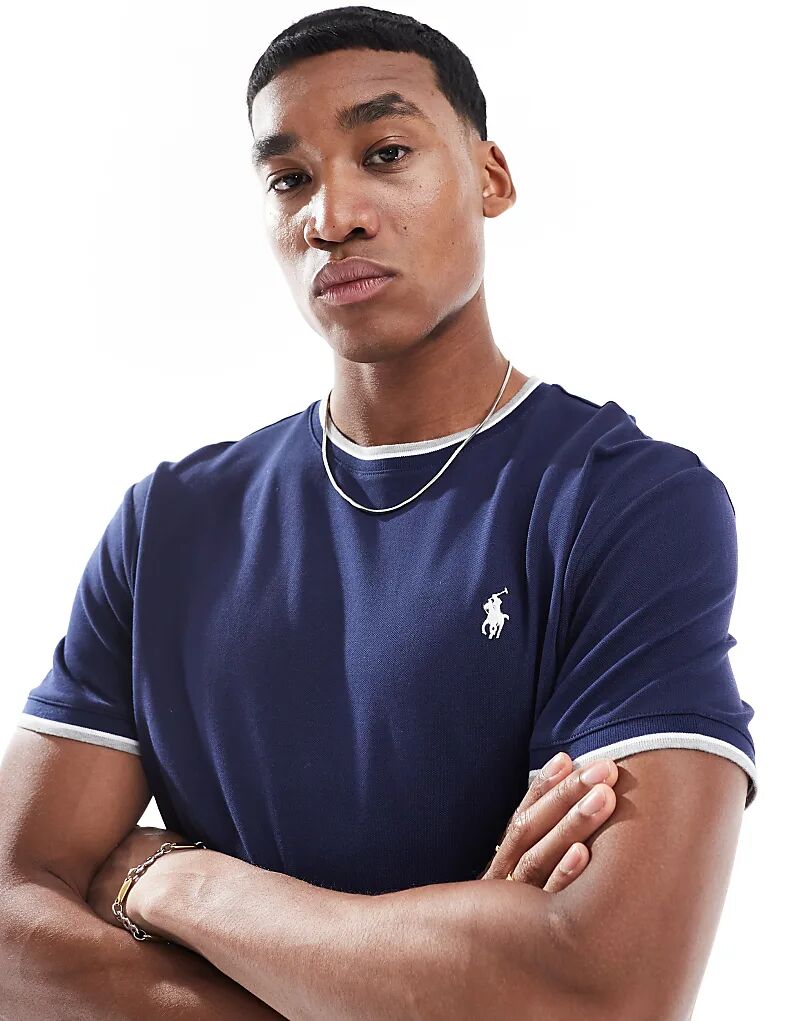 

Футболка Polo Ralph Lauren с логотипом и пике, классический свободный крой, темно-синего цвета