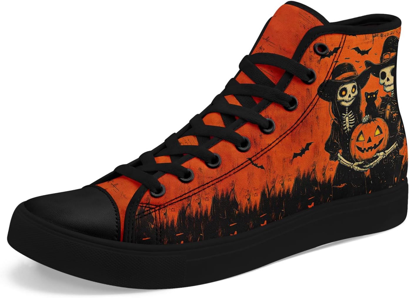 

Кеды на высокой подошве из холста для мужчин и женщин на Хэллоуин, с рисунками тыквы, призрака и черепа, дышащие, на плоской подошве, для повседневной ходьбы Awsole, белый/черный/оранжевый